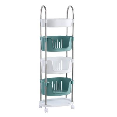 China Plastic Type Multi-Layer Storage Trolley Freshness Keeping Kitchen Supply Kitchen Supply Mobile Stainless Steel Floor Basket for sale