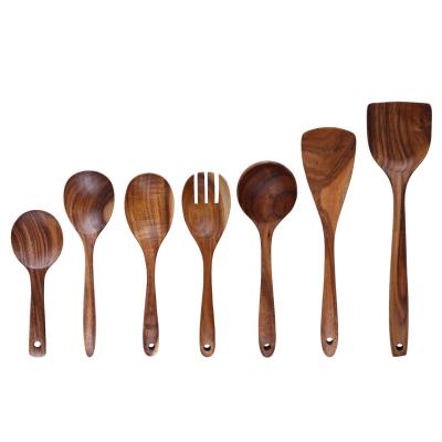 China Retro Simple Viable Kit Acacia Teak Non-Stick Wooden Spatula of Scoop and Shovel Cooking Spatula Set for sale