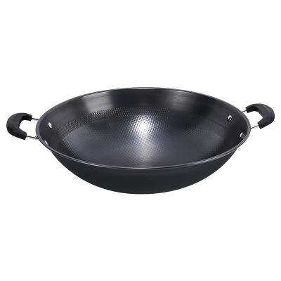 China Viable Binaural Black Iron Wok Stainless Steel Chinese Wok Household Pan Round Bottom Gas Stove for sale