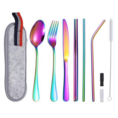 China Viable Dining Stainless Steel Cutlery Set Outdoor Camping Travel Multicolor Portable Cutlery 7 Piece Set for sale