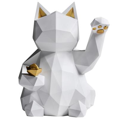 China New resin cat handwork lucky animal ornaments living room shop shelf creative simple minimalist bedroom bedroom lucky desk for sale