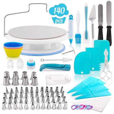 China 140pcs Disposable Cake Turntable Russian Decorating Mouth Cake Decorating Pipping Bags Set Home Kitchen Tools for sale