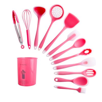 China Viable Semi-transparent Color Silicone Kitchen Set 12 Pieces Kitchen Tools Non-Stick Spatula Spoon Cooking Sets for sale