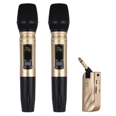 China Hot Business Handheld Microphone UHF 2CH Wireless Microphone With Portable Usb Receiver For Ktv System for sale