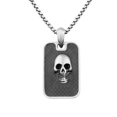 China Luxury Black Steel Skull Men's Hiphop Carbon Fiber Punk Matt Finish Stainless Pendant For Necklace for sale