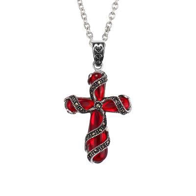 China Fashion Jewelry Crystal Ruby Stainless Steel Cross Necklace Unisex Pendant for sale