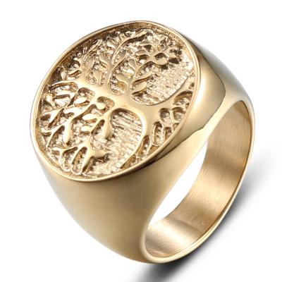 China CLASSIC Custom Mens Stainless Steel Punk Fashion Golden Tree Of Life Ring for sale