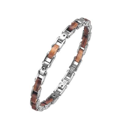 China Fashionable 316L Stainless Steel Zircon Rose Gold Wood Bracelet Women High Quality Wood Bracelet for sale