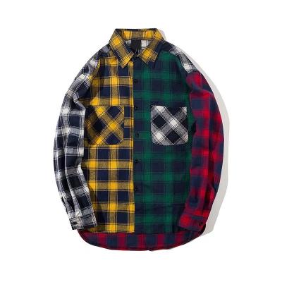 China High Street Blouse Men's Shirts Hip Hop Plaid Flannel Collar Turn-Down Patchwork Patchwork Color Block Anti-pilling Shirt for sale