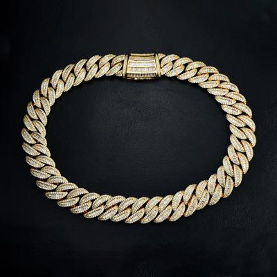 China Hiphop Newcomers Hip Hop Gold And Rock Jewelry Miami Silver Plated Brass Cuban Iced Out Link Chain Necklace For Men for sale