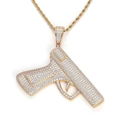 China Hiphop JWY Fashion Design High Quality Gold Plated Brass Iced Out Gun Necklace Pendant With Zircon for sale