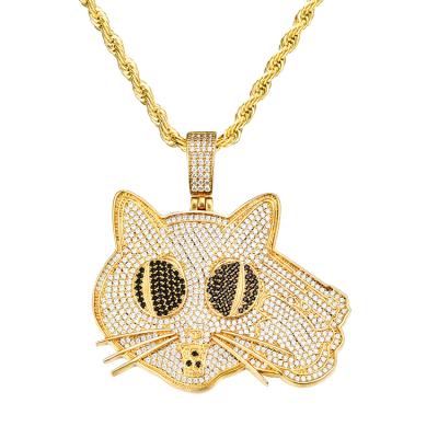 China Hiphop JWY CZ Gemstone Stone Gold and Silver Plated Hip Hop Brass Charm Cat Pendant Necklace for sale