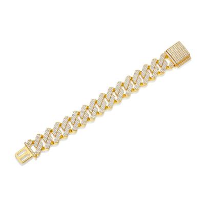 China Hiphop Customized New 20mm New Trendy Man Gold Brass Diamond Plated Iced Out Cuban Hip Hop Bracelets for sale