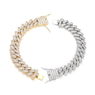 China Hiphop JWY Custom High Quality 18k Gold and Silver Plated Brass Zirconia Hip Hop Chain Bracelet Men for sale