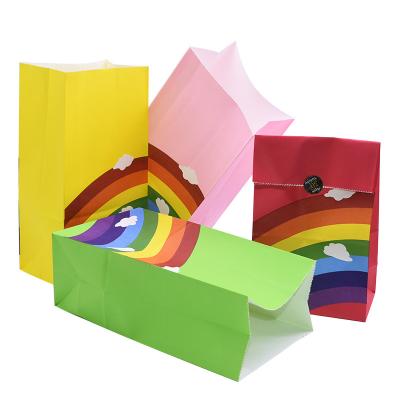 China Recycled Materials Colored brown paper bag rainbow pattern wedding sweet candy gift bag biscuit food packaging box birthday party supplies for sale