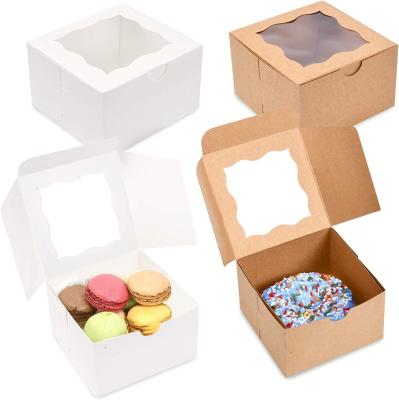 China Recycled Materials Custom Logo Dessert Packaging Box Food Grade Square Cake Dessert Packaging Box With Clear Plastic Window for sale