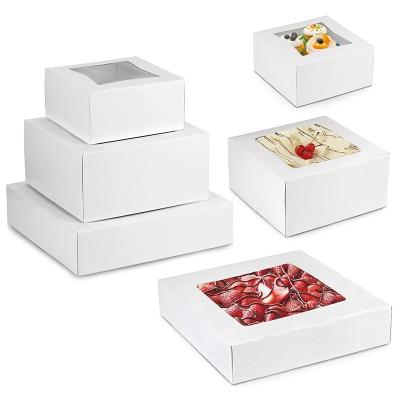 China Recycled Materials Custom Logo Amazon Branded 10x10x5cm Mini White Cake Boxes With Window Cake Boards For Birthday Party for sale