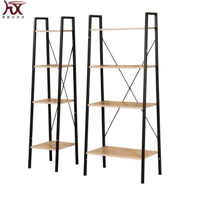 China Industrial Design 4 Tier Adjustable Decorative Metal Bookcase Iron Wood Frame (Other) With Ladder Book Shelves for sale