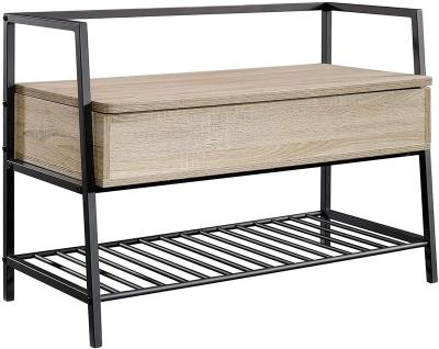 China Industrial Wooden Storage Bench Storage Bench With 2 Tier Metal Shoe Rack For Living Room for sale