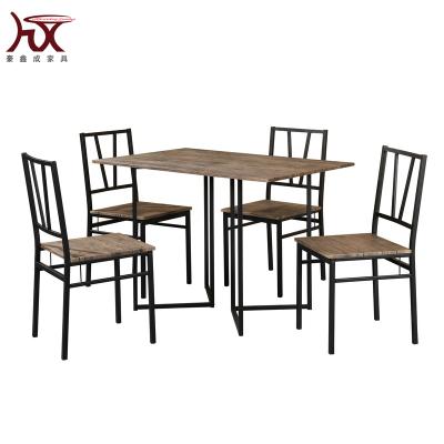 China Modern 5 Piece Rectangular Metal Dining Table Wooden Set Home Living Room Furniture for sale