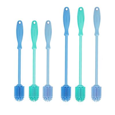 China Wholesale Long Arrival Viable Manual Handle Silicone Baby Bottle Cleaning Brush For Baby Milk Bottle for sale