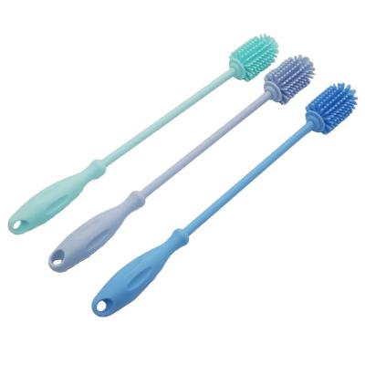 China Multi Viable Function Extended Handle Silicone Bottle Cleaning Brush Scrubbing Long Handle Silicone Hand Brush Cleaner for sale