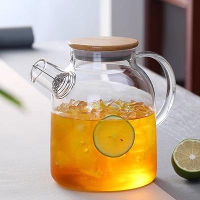 China Sustainable Hot selling 1000ml 1500ml borosilicate Heat resistant glass teapot with Wooden lid for sale