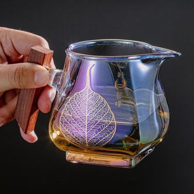 China Sustainable Household Color Tea Set High borosilicate handmade glass justice cup with handle for sale