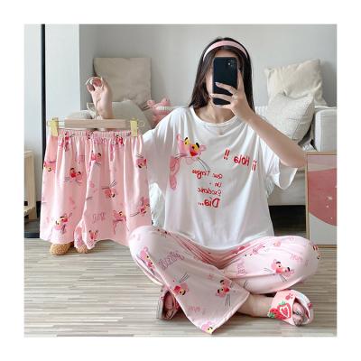 China 3Pcs QUICK DRY Milk Sleeve Shorts Pants Suit Silk Short Pajamas Age-reducing Summer Casual Sleepwear Fashion Cute Pajamas Set for sale