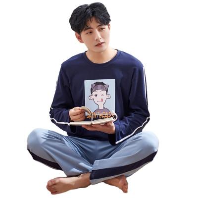 China Breathable 100% Cotton Long Pants Spring and Autumn Men's Pajamas Summer Cotton Pajamas Youth Sleeved Pajamas Large for sale