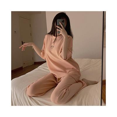 China New Women Cotton Pajamas Solid Color Face Wearable Home Suit Breathable Smile Short Pajamas for sale