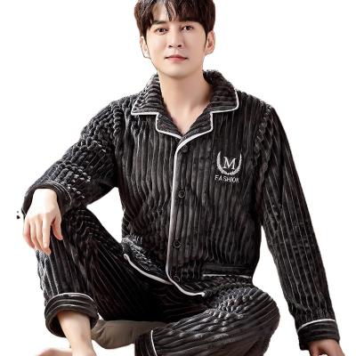 China 2022 winter long sleeve thermal thickened flannel sleepwear set coral men's cotton pajamas men's pajamas for sale