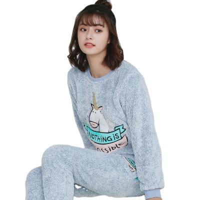 China Women Two Piece Pajamas Summer Pajamas Set Lady Flannel Unicorn Pajamas Cute Comfortable Breathable Fashion Long Sleeve for sale