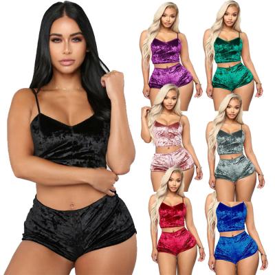 China Summer women's sexy pajamas girls velvet pajamas two-piece breathable sling and panties sets sexy pajamas for girls for sale