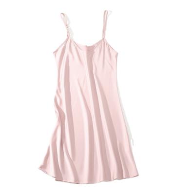 China QUICK DRY summer solid color thin suspender nightgown set sexy ice clothes summer silk based home sleepwear for sale