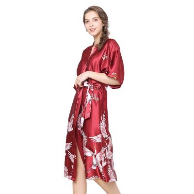 China Wholesale New QUICK DRY summer silk long women's pajamas printed pajamas set women's long robe home sleepwear for sale