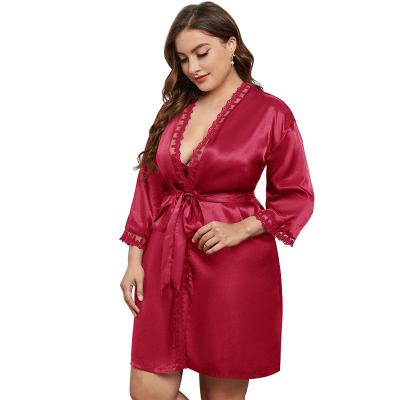 China Wholesale Breathable Summer Women Plus Size Sexy Satin Pajamas Slim Long Sleeve Womens Robe Sleepwear for sale