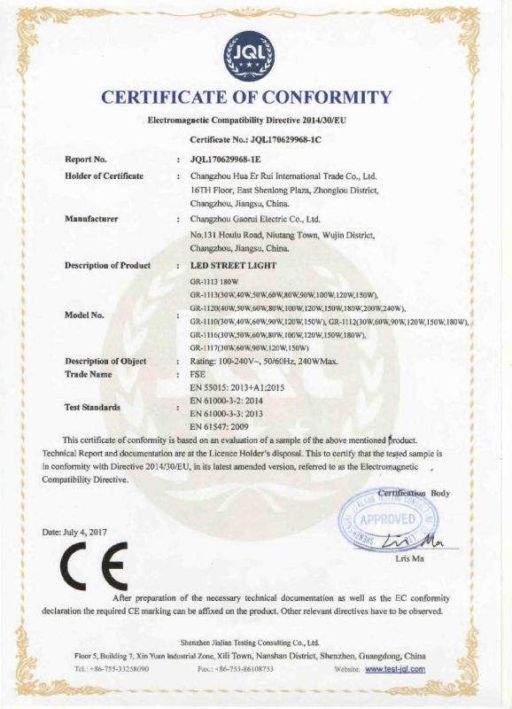 CE - Changzhou Huaerrui International Trade Co., Ltd.