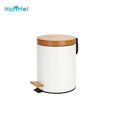 China 3L 5L 12L 20L 30L stainless steel bucket home bathroom bathroom entry-level round bamboo base round bamboo lid soft close trash can kitchen for sale