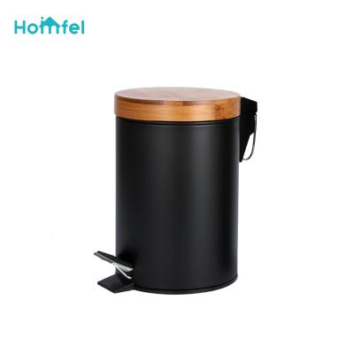 China 3L 5L 12L 20L 30L Stainless Steel Pedal Round Bamboo Lid Pedal Base Trash Can Home Bathroom Soft Narrow Indoor Kitchen for sale