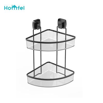 China Sustainable Bathroom Storage Two Layer Iron Grid Black Electrophoresis Suction PS Box for sale