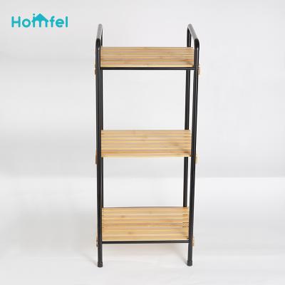 China Modern Stylish Organizer Bathroom Kitchen Office Rectangle With Bamboo 3 Tier Metal Wire Rectangle Storage Cart Base for sale