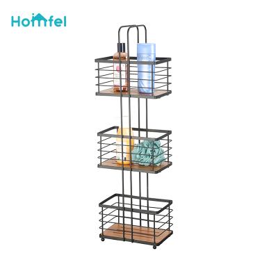 China Modern Stylish Organizer Bathroom Kitchen Office Rectangle With Bamboo 3 Tier Metal Wire Rectangle Storage Cart Base for sale