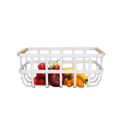 China Tidy Up Rack Storage Basket Wood Handle/Multifunctional Lightweight Metal Organizer Wire Locker Storage for sale