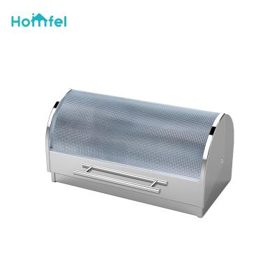 China Hot Sales Storage Glass Cover Cylinder Desktop Bread Bin Stainless Steel Bread Box for sale