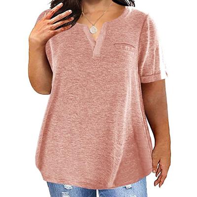 China Breathable Garment Factory European and American Custom Made Plus Size V-Neck Women's Pure Color Cotton Casual T-shirt Tops With Pockets for sale