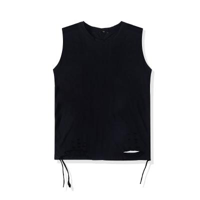 China Hip Hop Style Solid Color Hole T-shirt QUICK DRY Sleeveless Slit Cut Loose Men's Vest Retro T Shirt for sale