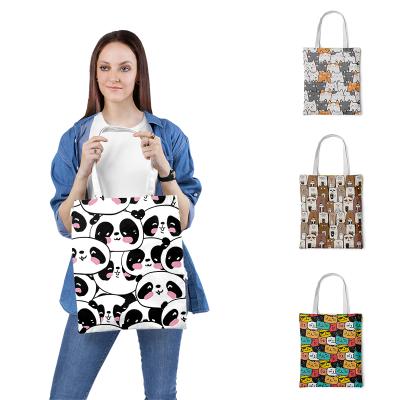 China Girl Tote Handbag Shopping Shoulder Bags Mini Animal Casual Large Capacity Harajuku Women's Canvas Folding Lovely Cartoon Foldable Handbag for sale