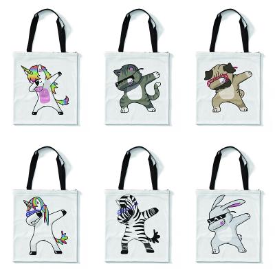 China Female Funny Large Capacity Shoulder Tote Bag Eco Unicorn Cartoon Shopping Bag Large Capacity Thick Bag Cool Foldable Eco-friendly Canvas for sale