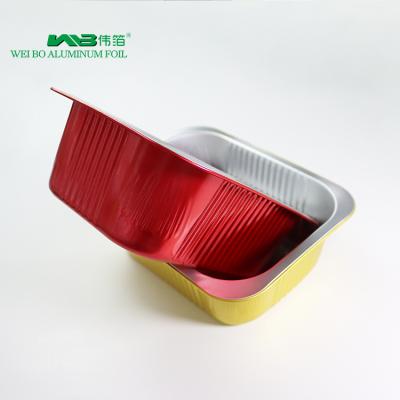 China Hot Sale Aluminum Foil Box High Temperature Resistant Colorful Rectangular Baking Cake Pan With Lid for sale